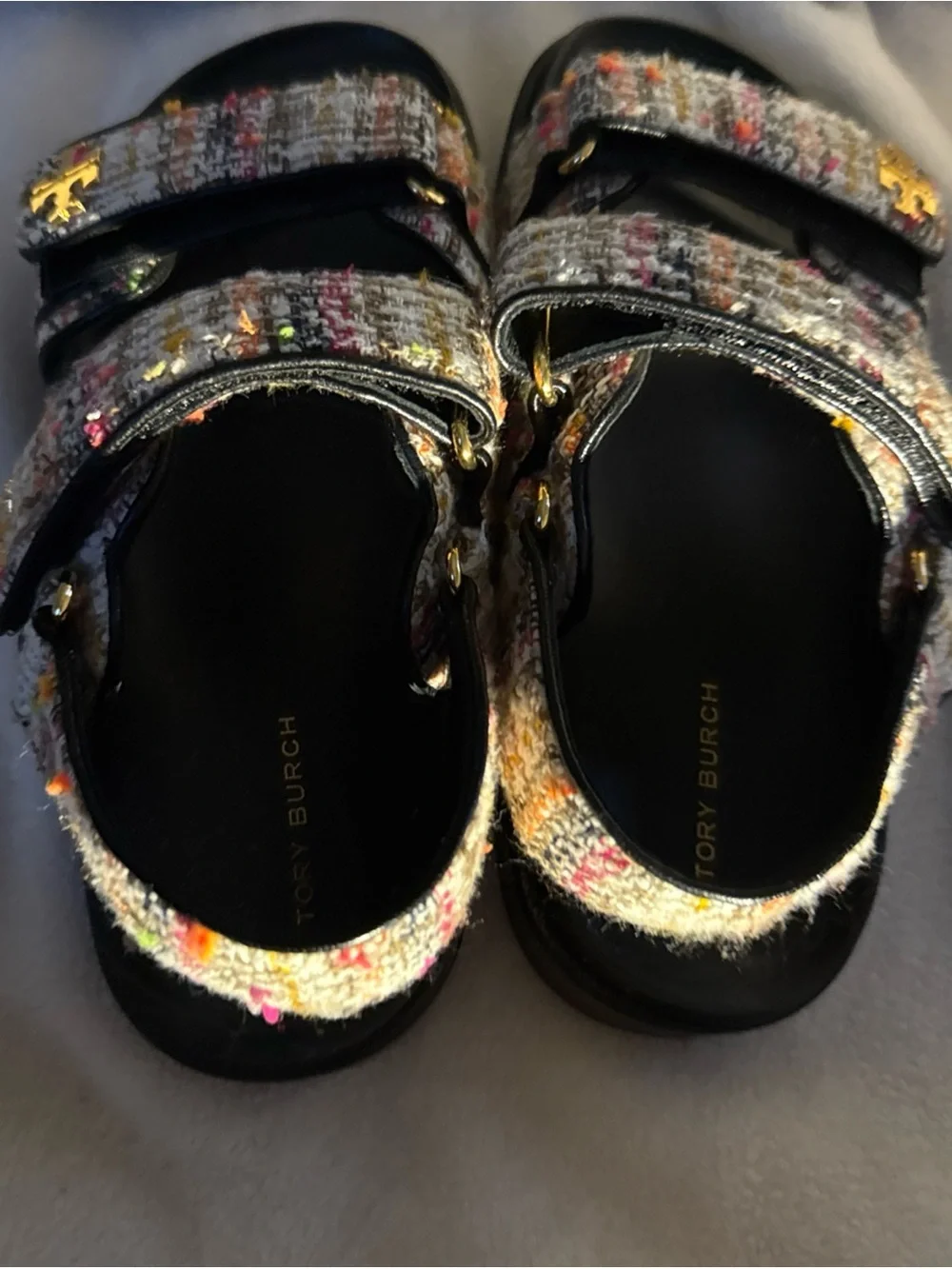 Tory Burch Kira Sport Multicolor Tweed Strap Sandals 6.5 Medium